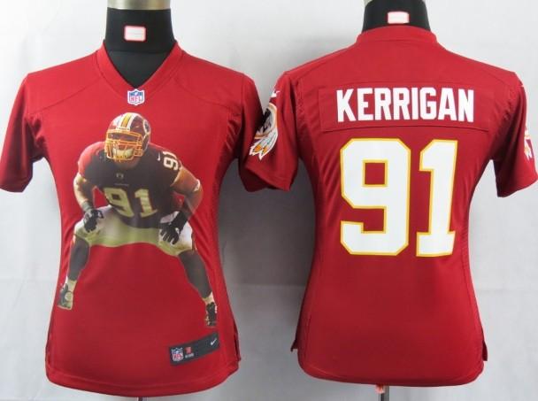 Cheap Womens Nike Washington Redskins #91 Kerrigan Red Portrait Fashion Game Jersey