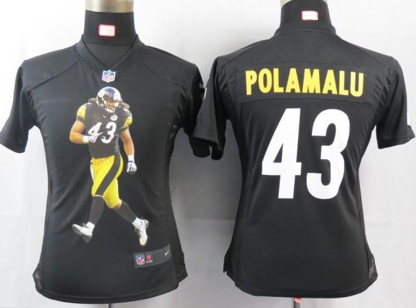 Cheap Womens Nike Pittsburgh Steelers 43 Polamalu Black Portrait Fashion Game Jersey