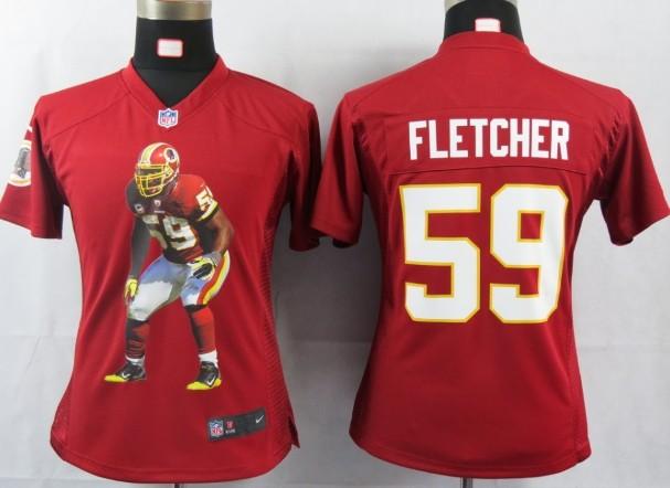 Cheap Womens Nike Washington Redskins #59 Fletcher Red Portrait Fashion Game Jersey