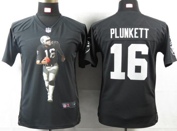 Kids Nike Oakland Raiders 16 Plunkett Black Portrait Fashion Game Jerseys Cheap