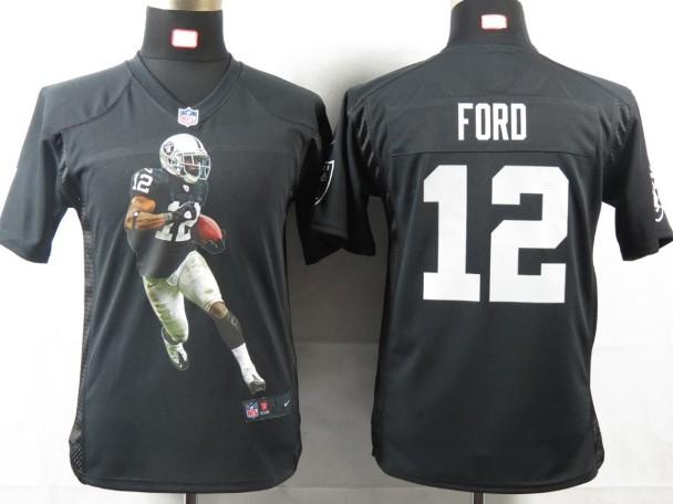 Kids Nike Oakland Raiders 12 Ford Black Portrait Fashion Game Jerseys Cheap