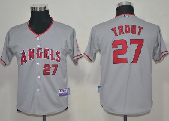 Kids Los Angeles Angels #27 Mike Trout Grey MLB Jerseys Cheap