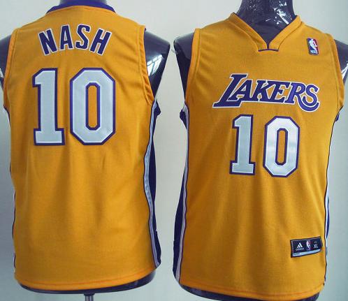 Kids Los Angeles Lakers 10 Steve Nash Yellow NBA Jerseys Cheap