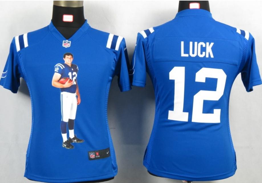 Cheap Womens Nike Indianapolis Colts 12 Luck Blue Portrait Fashion Game Jerseys