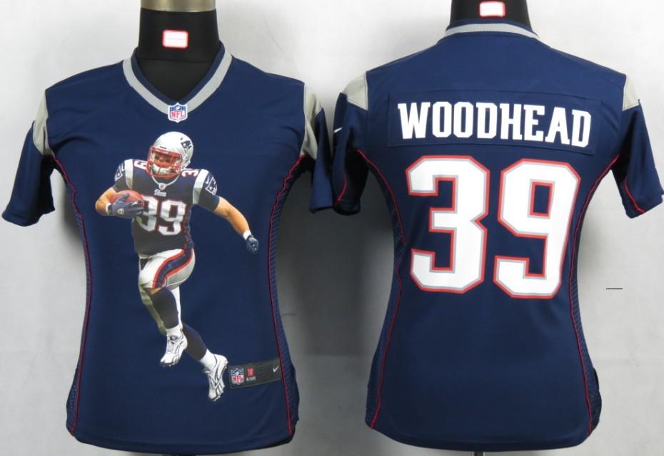 Cheap Womens Nike New England Patriots 39 Woodhead Blue Portrait Fashion Game Jerseys