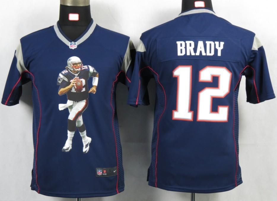 Kids Nike New England Patriots 12 Brady Blue Portrait Fashion Game Jerseys Cheap