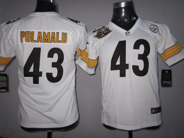 Kids Nike Pittsburgh Steelers #43 Troy Polamalu White Nike NFL Jerseys W 80 Anniversary Patch Cheap
