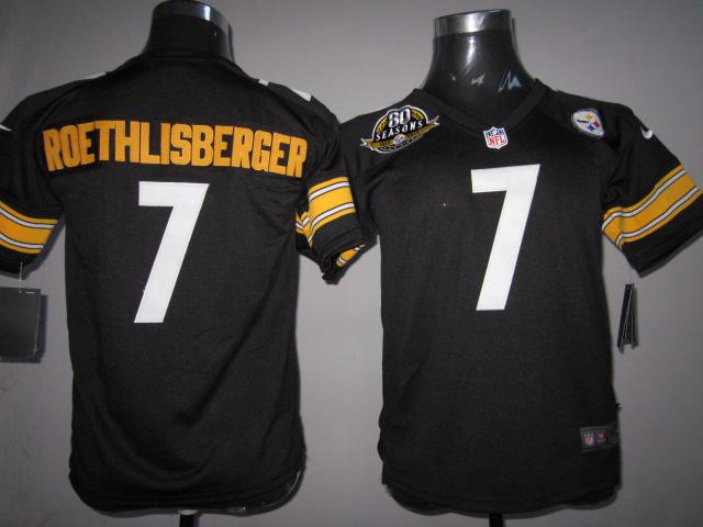 Kids Nike Pittsburgh Steelers #7 Ben Roethlisberger Black Nike NFL Jerseys W 80 Anniversary Patch Cheap