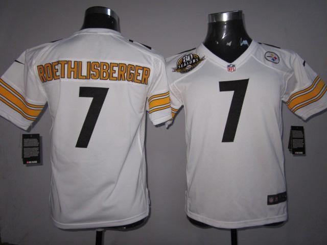 Kids Nike Pittsburgh Steelers #7 Ben Roethlisberger White Nike NFL Jerseys W 80 Anniversary Patch Cheap