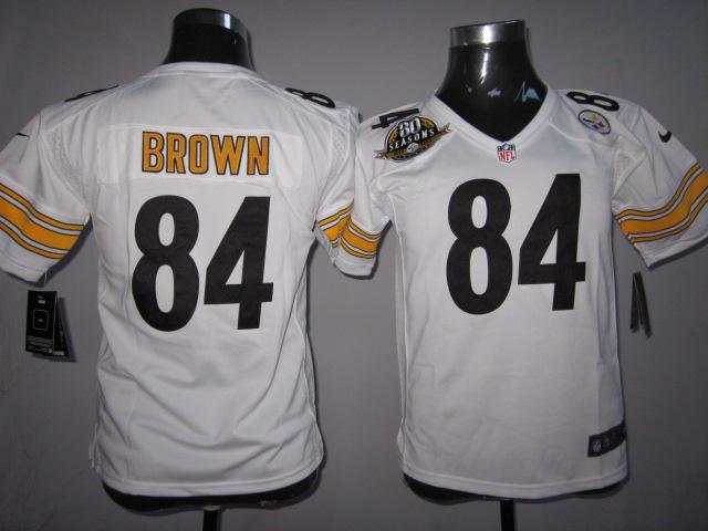 Kids Nike Pittsburgh Steelers #84 Antonio Brown White Nike NFL Jerseys W 80 Anniversary Patch Cheap