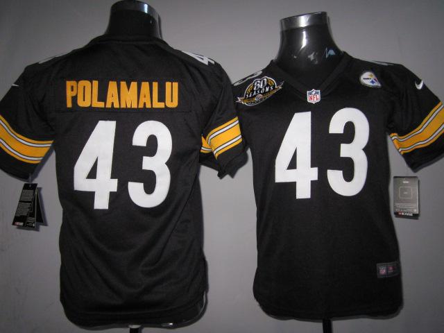 Kids Nike Pittsburgh Steelers #43 Troy Polamalu Black Nike NFL Jerseys W 80 Anniversary Patch Cheap