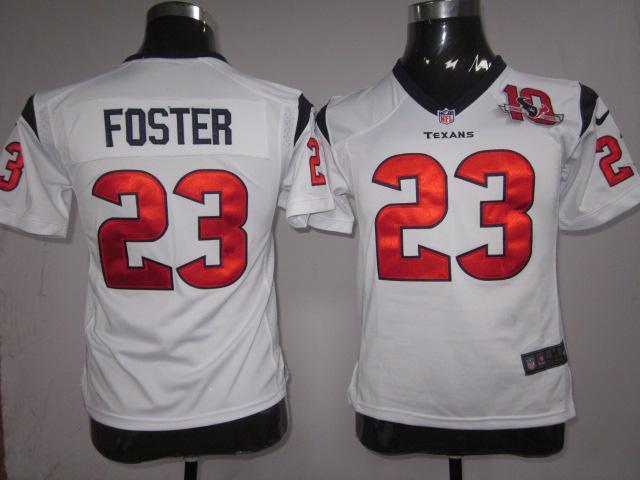Kids Nike Houston Texans #23 Arian Foster White Nike NFL Jerseys W 10th Patch Cheap
