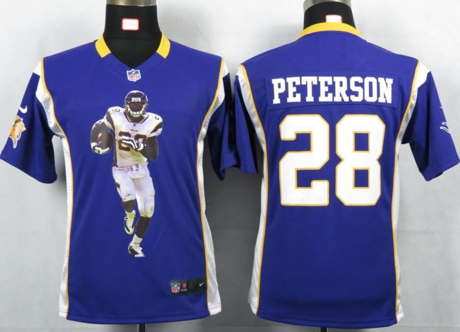 Kids Nike Minnesota Vikings 28 Peterson Purple Portrait Fashion Game Jersey Cheap