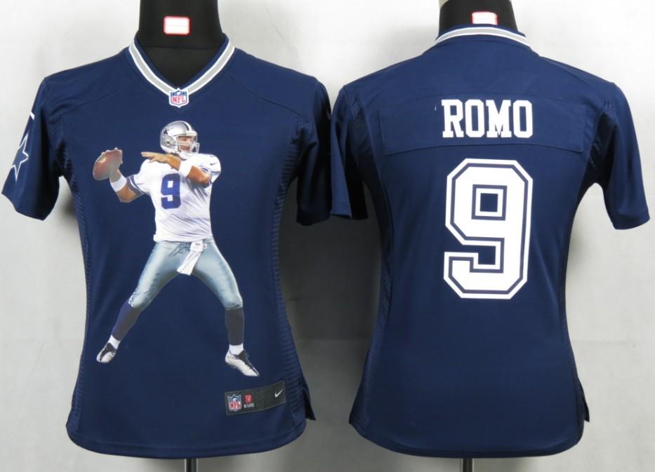 Cheap Womens Nike Dallas Cowboys 9 Romo Blue Portrait Fashion Game Jersey
