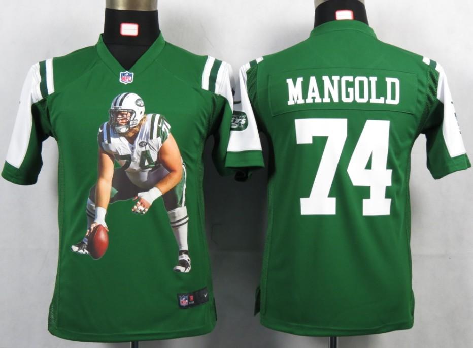 Kids Nike New York Jets 74 Mangold Green Portrait Fashion Game Jerseys Cheap