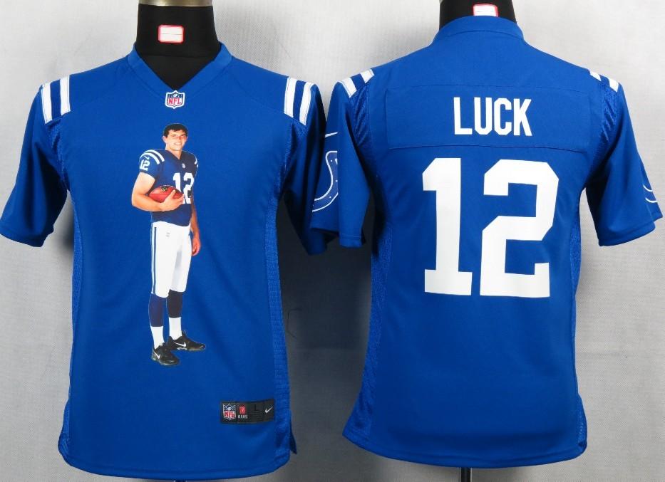 Kids Nike Indianapolis Colts 12 Luck Blue Portrait Fashion Game Jerseys Cheap