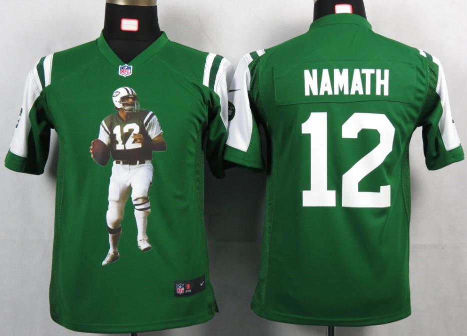 Kids Nike New York Jets 12 Namath Green Portrait Fashion Game Jerseys Cheap