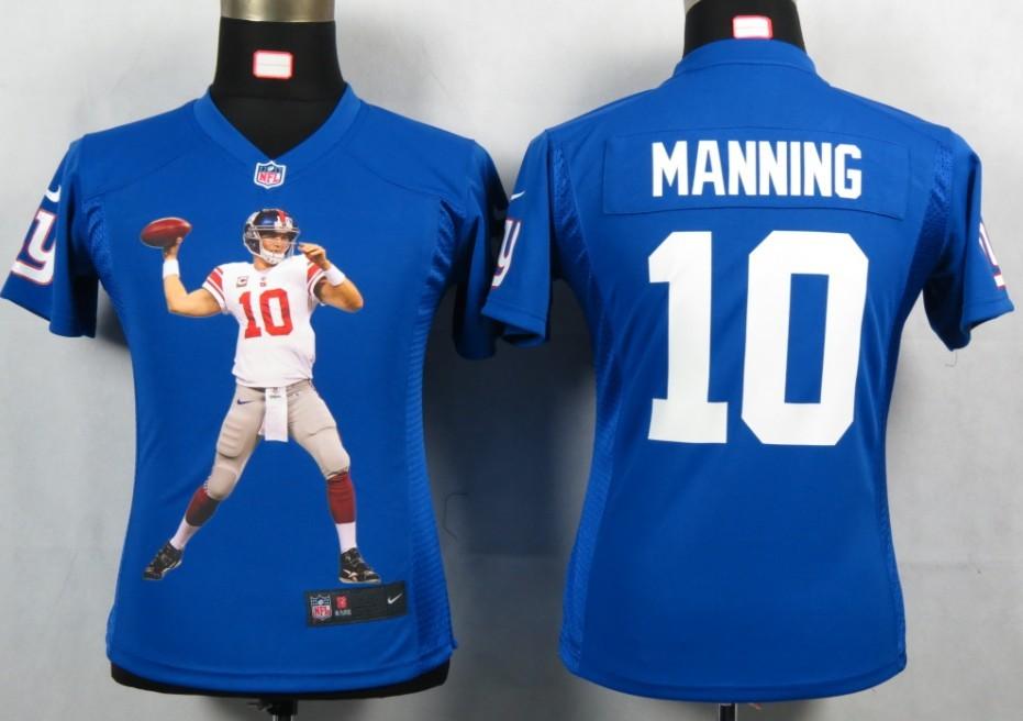 Cheap Womens Nike New York Giants 10 Manning Blue Portrait Fashion Game Jerseys