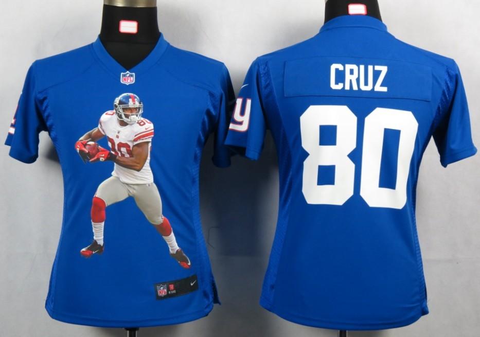 Cheap Womens Nike New York Giants 80 Cruz Blue Portrait Fashion Game Jerseys