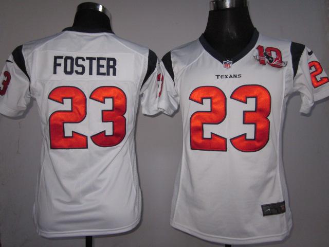 Cheap Women Nike Houston Texans #23 Arian Foster White Nike NFL Jerseys W 10th Patch