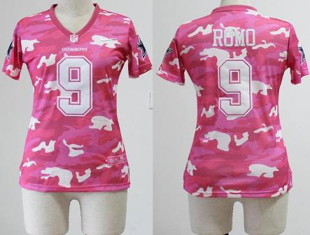Cheap Women Nike Dallas Cowboys 9 Tony Romo Pink Camo Fashion NFL Jerseys 2013 New