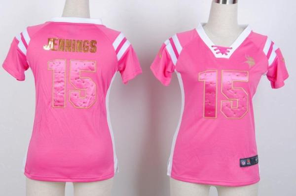 Cheap Women Nike Minnesota Vikings 15 Greg Jennings Pink Handwork Sequin Name Fashion NFL Jerseys