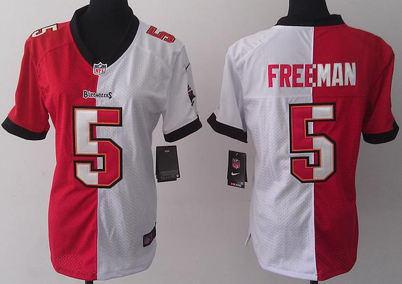 Cheap Women Nike Tampa Bay Buccaneers 5 Josh Freeman Red White Split NFL Jerseys