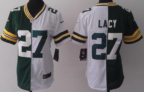 Cheap Women Nike Green Bay Packers 27 Eddie Lacy Green White Split NFL Jerseys