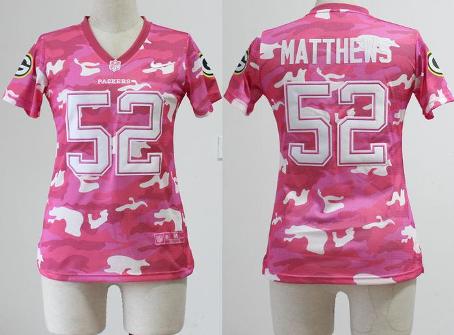 Cheap Women Nike Green Bay Packers 52 Clay Matthews Pink Camo Fashion NFL Jerseys 2013 New