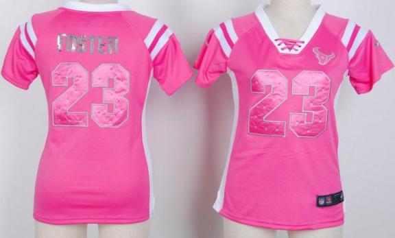 Cheap Women Nike Houston Texans 23 Arian Foster Pink Handwork Sequin Name Fashion NFL Jerseys