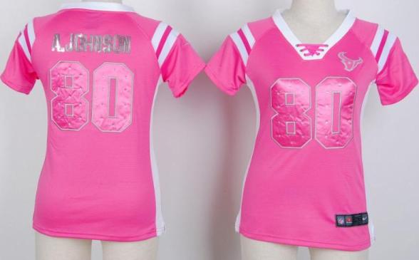 Cheap Women Nike Houston Texans 80 Andre Johnson Pink Handwork Sequin Name Fashion NFL Jerseys