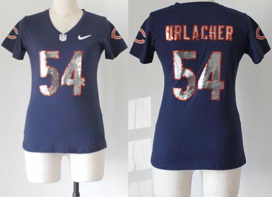 Cheap Women Nike Chicago Bears 54 Brian Urlacher Blue Handwork Sequin lettering Fashion NFL Jersey