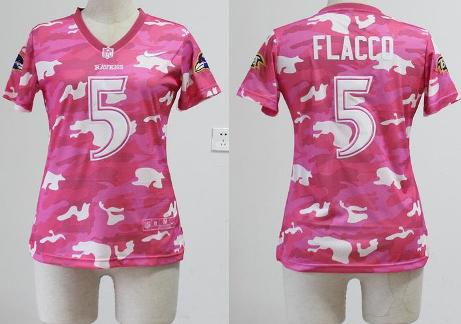 Cheap Women Nike Baltimore Ravens 5 Joe Flacco Pink Camo Fashion NFL Jerseys 2013 New
