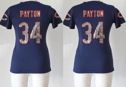 Cheap Women Nike Chicago Bears 34 Walter Payton Blue Handwork Sequin lettering Fashion NFL Jersey