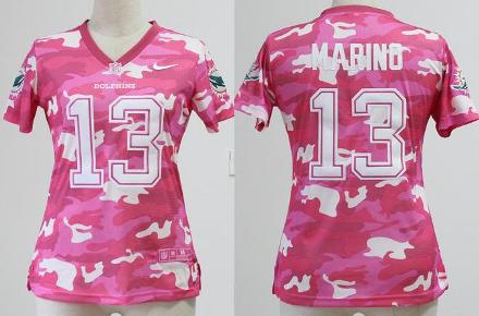 Cheap Women Nike Miami Dolphins 13 Dan Marino Pink Camo Fashion NFL Jerseys 2013 New