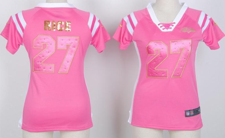 Cheap Women Nike Baltimore Ravens 27 Ray Rice Pink Handwork Sequin Name Fashion NFL Jerseys