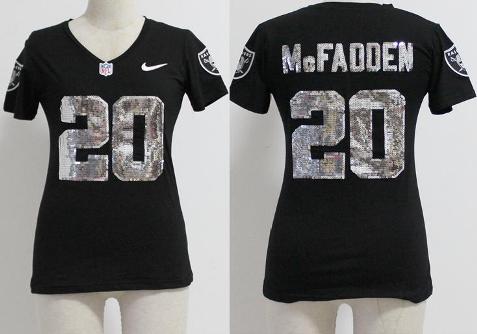 Cheap Women Nike Oakland Raiders 20 Darren McFadden Black Handwork Sequin lettering Fashion NFL Jerseys