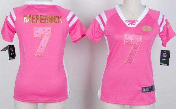 Cheap Women Nike San Francisco 49ers 7 Colin Kaepernick Pink Handwork Sequin Name Fashion NFL Jerseys