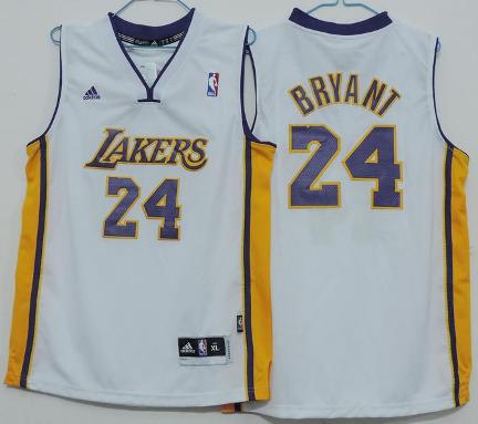 Kids Los Angeles Lakers 24 Kobe Bryant White Revolution 30 Swingman NBA Jerseys Cheap