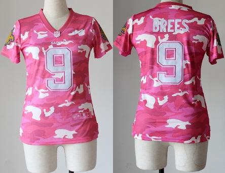 Cheap Women Nike New Orleans Saints 9 Drew Brees Pink Camo Fashion NFL Jerseys 2013 New
