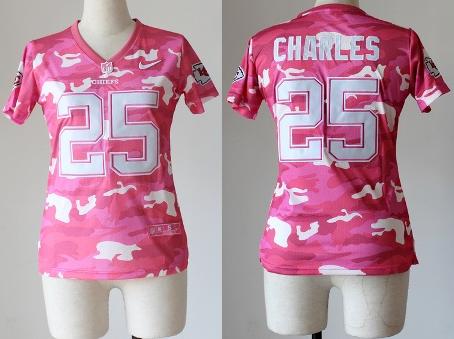 Cheap Women Nike Kansas City Chiefs 25 Jamaal Charles Pink Camo Fashion NFL Jerseys 2013 New