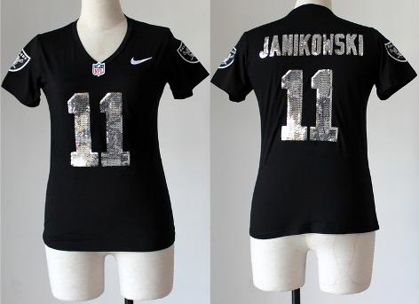 Cheap Womens Nike Oakland Raiders 11 Sebastian Janikowski Black Handwork Sequin lettering Fashion NFL Jerseys