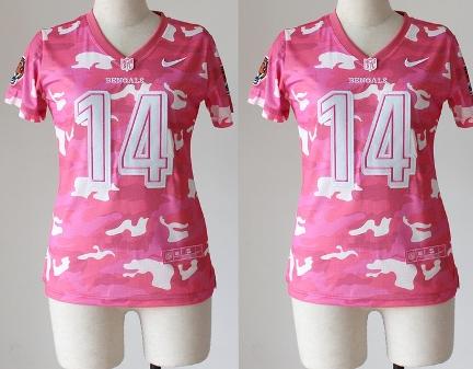 Cheap Women Nike Cincinnati Bengals 14 Andy Dalton Pink Camo Fashion NFL Jerseys 2013 New