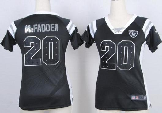 Cheap Women Nike Oakland Raiders 20 Darren McFadden Black Handwork Sequin Name Fashion NFL Jersey