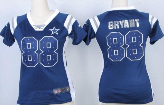 Cheap Women Nike Dallas Cowboys 88 Dez Bryant Blue Handwork Sequin Name Fashion NFL Jersey