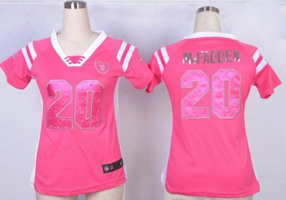 Cheap Women Nike Oakland Raiders 20 Darren McFadden Pink Handwork Sequin Name Fashion NFL Jersey