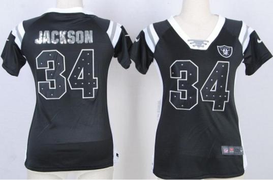 Cheap Women Nike Oakland Raiders 34 Jackson Black Handwork Sequin Name Fashion NFL Jersey