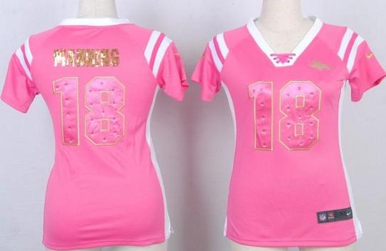 Cheap Women Nike Denver Broncos 18 Peyton Manning Pink Handwork Sequin Name Fashion NFL Jersey