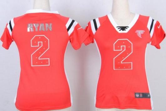 Cheap Women Nike Atlanta Falcons 2 Matt Ryan Red Handwork Sequin Name Fashion NFL Jersey