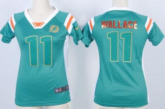 Cheap Women Nike Miami Dolphins 11 Mike Wallace Green Handwork Sequin Name Fashion NFL Jersey